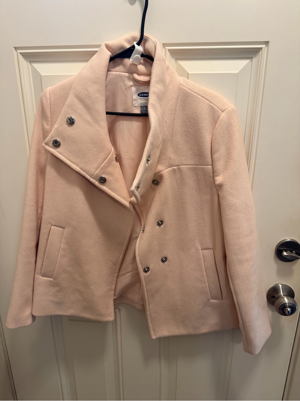 Women's Blush Pink Wool-Blend Peacoat Jacket-Size Small